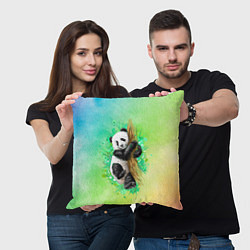 Подушка квадратная ПАНДА PANDA ЦВЕТНЫЕ КРАСКИ, цвет: 3D-принт — фото 2