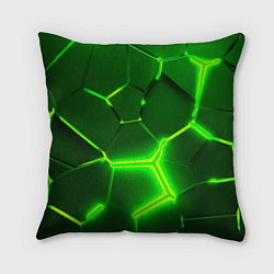 Подушка квадратная 3D ПЛИТЫ НЕОН NEON GREEN HEXAGON РАЗЛОМ