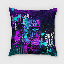 Подушка квадратная Неоновый Японский Самурай Neon Samurai Skull, цвет: 3D-принт