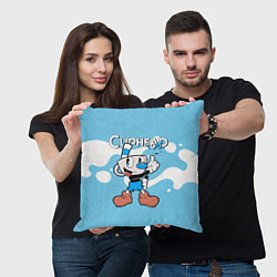 Подушка квадратная Cuphead синяя чашечка, цвет: 3D-принт — фото 2