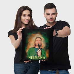 Подушка квадратная Nirvana - Kurt Cobain with a gun, цвет: 3D-принт — фото 2