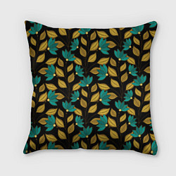 Подушка квадратная Золотые и зеленые листья, цвет: 3D-принт