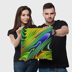 Подушка квадратная Цветные неоновые полосы Абстракция Color neon patt, цвет: 3D-принт — фото 2