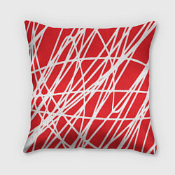 Подушка квадратная Белые линии на красном фоне Абстракция, цвет: 3D-принт