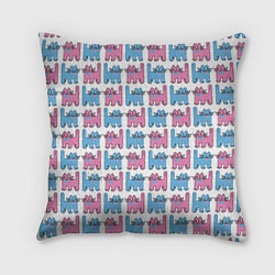 Подушка квадратная Пиксельные коты: розовый и голубой, паттерн