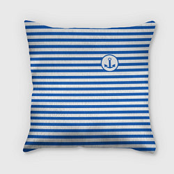 Подушка квадратная Морская тельняшка - бело-синие полосы и якорь, цвет: 3D-принт