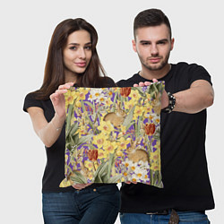 Подушка квадратная Цветы Нарциссы и Зайцы, цвет: 3D-принт — фото 2