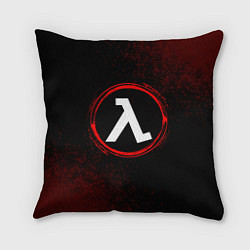 Подушка квадратная Символ Half-Life и краска вокруг на темном фоне