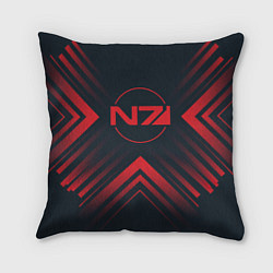 Подушка квадратная Красный Символ Mass Effect на темном фоне со стрел
