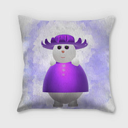 Подушка квадратная Снеговик в фиолетовой шляпе, цвет: 3D-принт