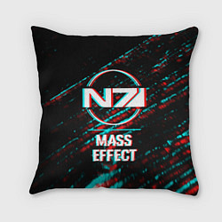 Подушка квадратная Mass Effect в стиле Glitch Баги Графики на темном, цвет: 3D-принт