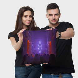 Подушка квадратная Неоновое помещение с людьми - Фиолетовый, цвет: 3D-принт — фото 2