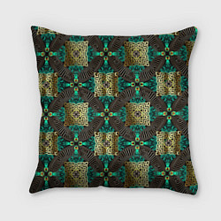 Подушка квадратная Золотые и зеленые квадраты абстракция, цвет: 3D-принт