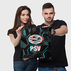 Подушка квадратная PSV FC в стиле Glitch на темном фоне, цвет: 3D-принт — фото 2