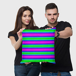 Подушка квадратная Зеленый и фиолетовые яркие неоновые полосы striped, цвет: 3D-принт — фото 2