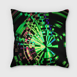 Подушка квадратная Неоновые дискообразные узоры - Зелёный, цвет: 3D-принт