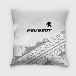 Подушка квадратная Peugeot Speed на светлом фоне со следами шин