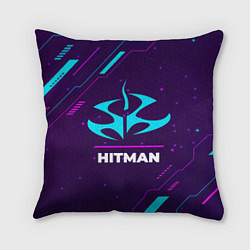 Подушка квадратная Символ Hitman в неоновых цветах на темном фоне
