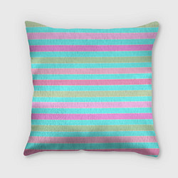 Подушка квадратная Pink turquoise stripes horizontal Полосатый узор