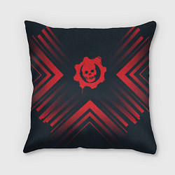 Подушка квадратная Красный Символ Gears of War на темном фоне со стре