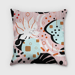 Подушка квадратная Абстрактные фигуры с пальмовыми листами на розовом, цвет: 3D-принт