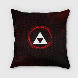 Подушка квадратная Символ Zelda и краска вокруг на темном фоне