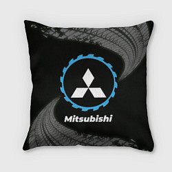 Подушка квадратная Mitsubishi в стиле Top Gear со следами шин на фоне