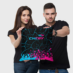 Подушка квадратная Chery - neon gradient: символ сверху, цвет: 3D-принт — фото 2