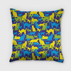 Подушка квадратная Синий кошачий камуфляж, цвет: 3D-принт