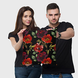Подушка квадратная Цветы Нарисованные Розы На Чёрном Фоне, цвет: 3D-принт — фото 2