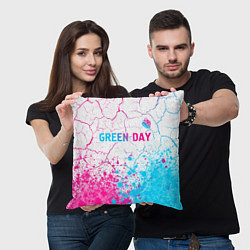 Подушка квадратная Green Day neon gradient style: символ сверху, цвет: 3D-принт — фото 2