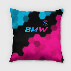 Подушка квадратная BMW - neon gradient: символ сверху, цвет: 3D-принт