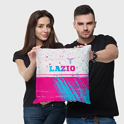 Подушка квадратная Lazio neon gradient style: символ сверху, цвет: 3D-принт — фото 2