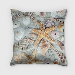 Подушка квадратная Морские звёзды и ракушки на океанском песке, цвет: 3D-принт