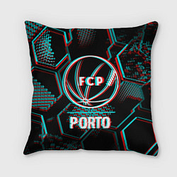 Подушка квадратная Porto FC в стиле glitch на темном фоне