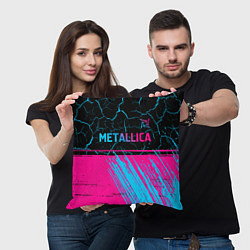 Подушка квадратная Metallica - neon gradient: символ сверху, цвет: 3D-принт — фото 2