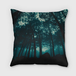 Подушка квадратная Тёмный лес на закате, цвет: 3D-принт
