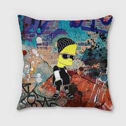 Подушка квадратная Барт Симпсон в тёмных очках на фоне граффити, цвет: 3D-принт