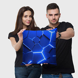Подушка квадратная Синие неоновые геометрические плиты, цвет: 3D-принт — фото 2