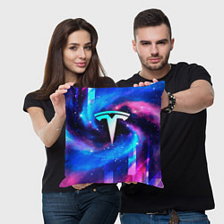 Подушка квадратная Tesla неоновый космос, цвет: 3D-принт — фото 2