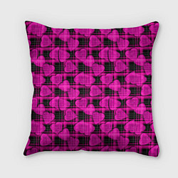 Подушка квадратная Black and pink hearts pattern on checkered