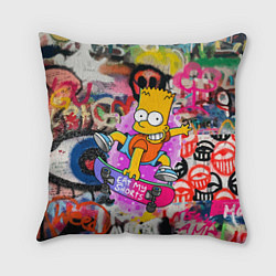 Подушка квадратная Скейтбордист Барт Симпсон на фоне стены с граффити, цвет: 3D-принт