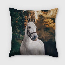 Подушка квадратная Белая лошадка, цвет: 3D-принт