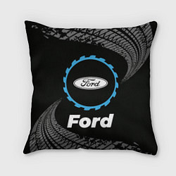 Подушка квадратная Ford в стиле Top Gear со следами шин на фоне, цвет: 3D-принт