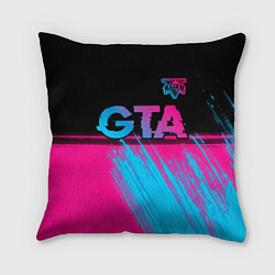 Подушка квадратная GTA - neon gradient: символ сверху, цвет: 3D-принт