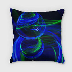 Подушка квадратная Неоновые лучи и шар во тьме, цвет: 3D-принт