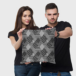 Подушка квадратная Black and White Ethnic Patchwork Pattern, цвет: 3D-принт — фото 2