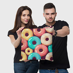 Подушка квадратная Пончики и только пончики, цвет: 3D-принт — фото 2