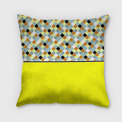 Подушка квадратная Желтый неоновый комбинированный узор, цвет: 3D-принт