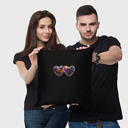 Подушка квадратная Два разноцветных сердечка, цвет: 3D-принт — фото 2